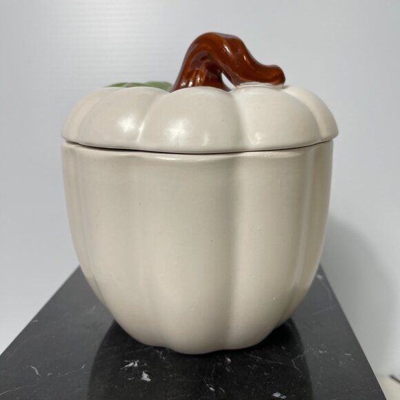 White Pumpkin Ceramic Cookie Jar, Candy Jar, Canister Fall Theme Or Halloween - Picture 7 of 8